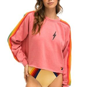 AVIATOR NATION RED/PINK CROPPED CREW